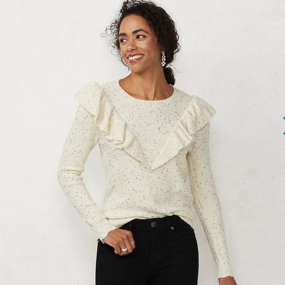 LC Lauren Conrad Sweaters - LC Lauren Conrad Sequin Ruffle Shoulder Sweater